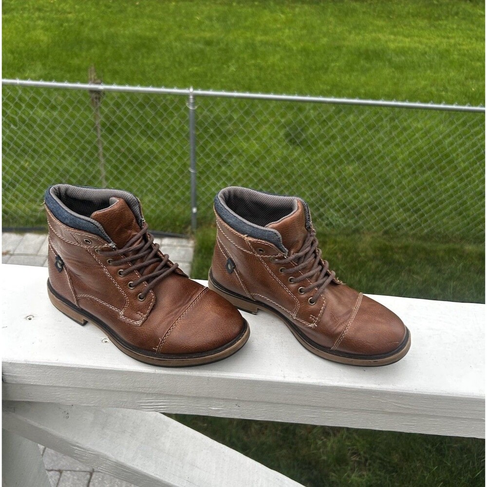 Sonoma Boys Size 4 Faux Leather Cognac Brown Ankle Boots Dress Shoes Kohls